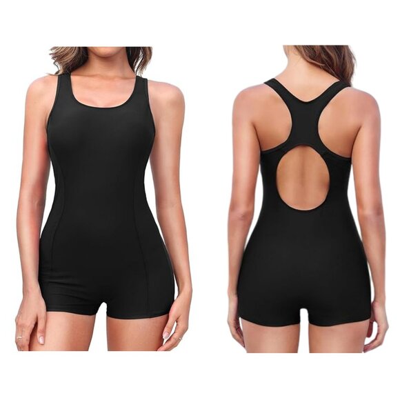 Sporty One Piece  Racer Back Shorts Swimsuit S *NWT* - Picture 1 of 7